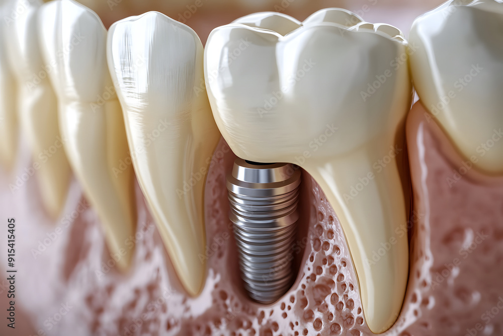 Anatomy of healthy teeth and tooth dental implant in human dentura Anatomy of healthy teeth and tooth dental implant in human dentura