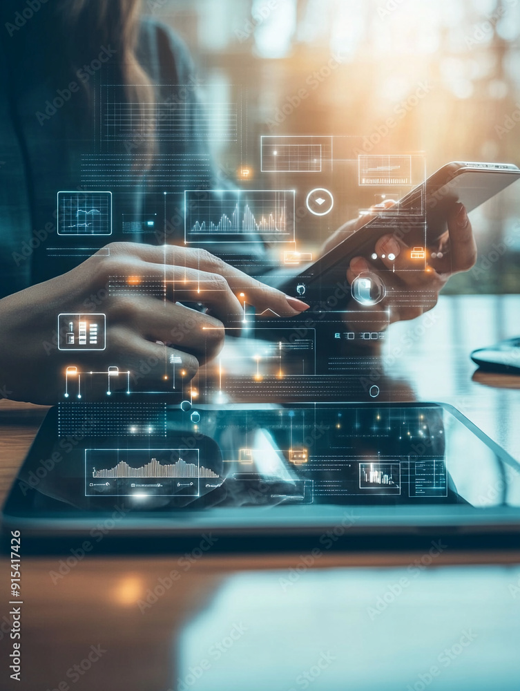 Fototapeta premium Digital marketing media in virtual screen