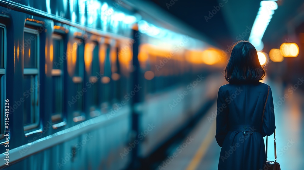 Midnight train passing through a desolate landscape, Night darkness midnight, haunting journey Midnight train passing through a desolate landscape, Night darkness midnight, haunting journey