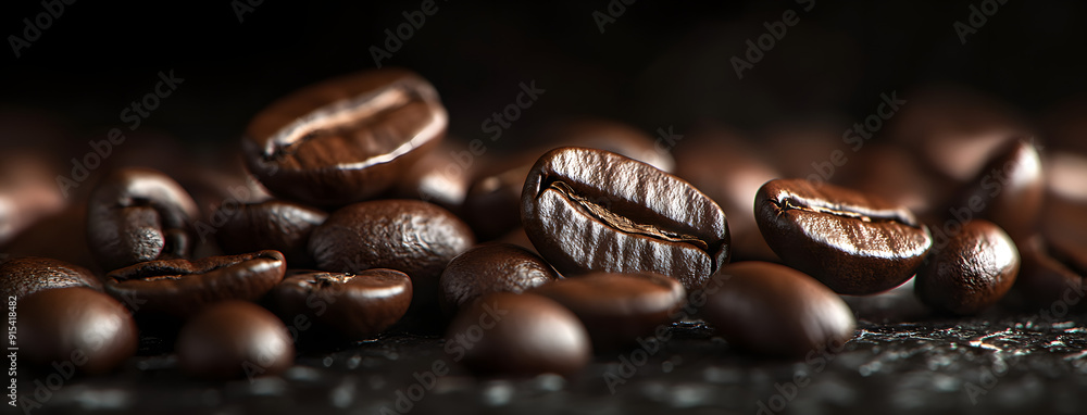 Coffee Beans Closeup On Dark Background Coffee Beans Closeup On Dark Background