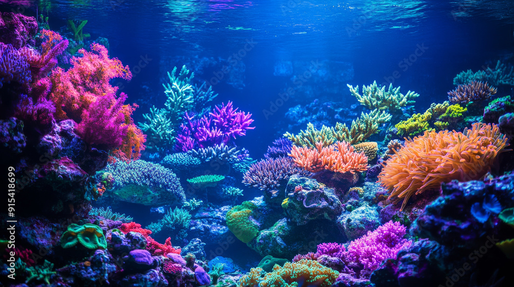 Obraz premium Colorful coral reefs teeming with life in the vibrant underwater environment