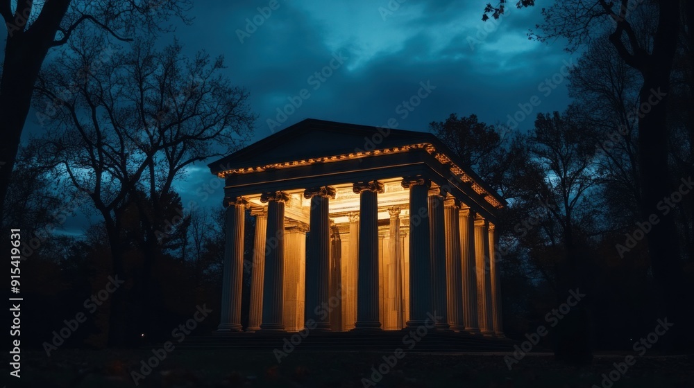 Obraz premium Illuminated Temple at Night