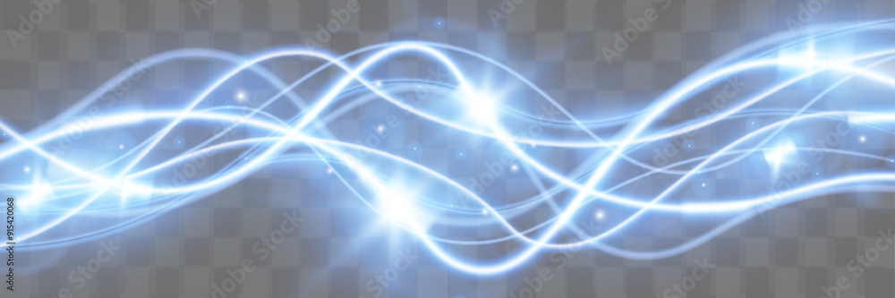 Fototapeta premium Light blue trail wave vector.Glowing smooth curved lines.Laser wave,glowing light effect,blue trail.