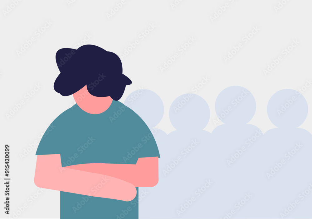 A person facing bully, effected by crowd of gossip illustration A person facing bully, effected by crowd of gossip illustration