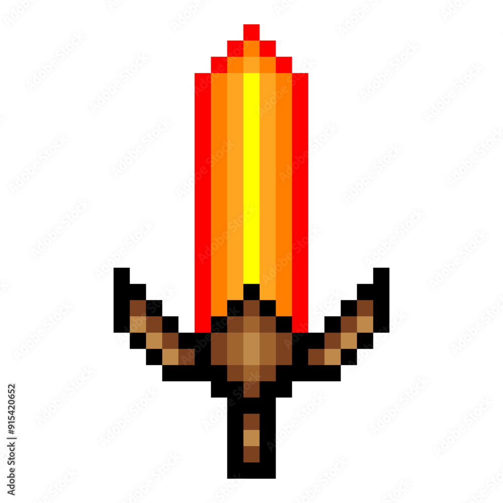 Fototapeta premium Flaming sword in pixel art style.