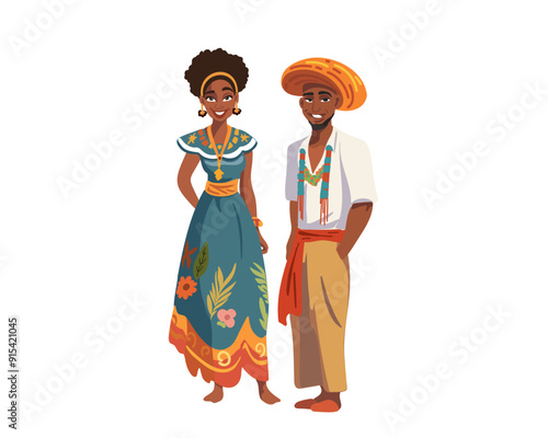 The couple in traditional dresses of arabian Africa