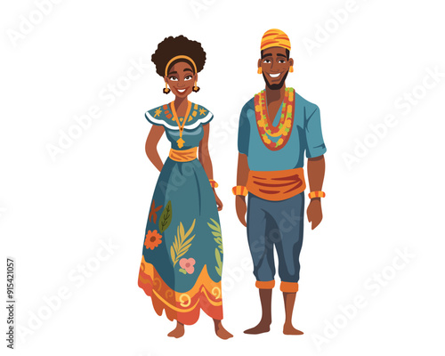 The couple in traditional dresses of arabian Africa