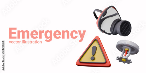 Set of items for emergency situations concepts. Fire layout templates