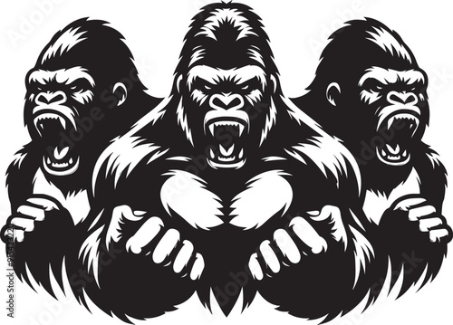 Group of Gorilla Silhouette isolated on white background Minimalist gorilla vector