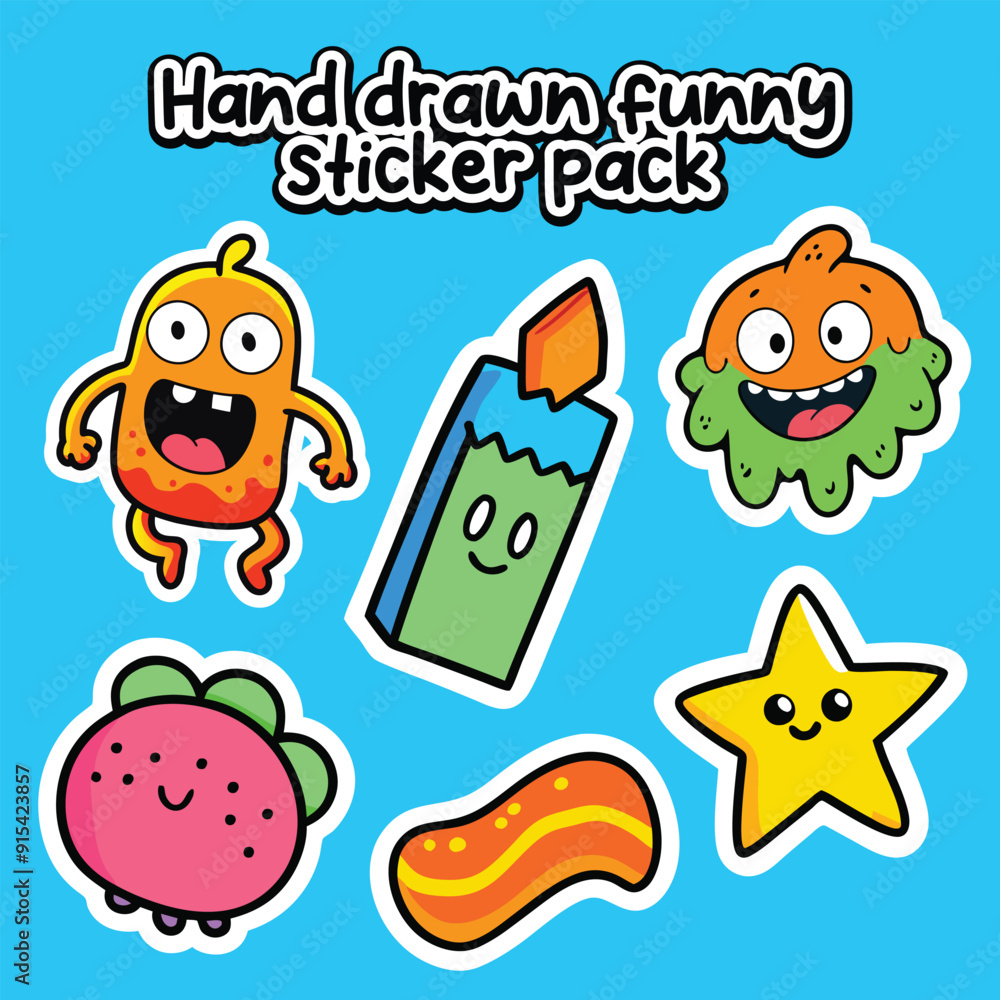 Handdrawn Funny sticker pack for designing and Printing Handdrawn Funny sticker pack for designing and Printing