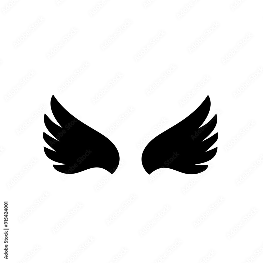 Wings icon. Angel Wings Black silhouette. Hand drawn bird or angel wings. Vector illustration Wings icon. Angel Wings Black silhouette. Hand drawn bird or angel wings. Vector illustration