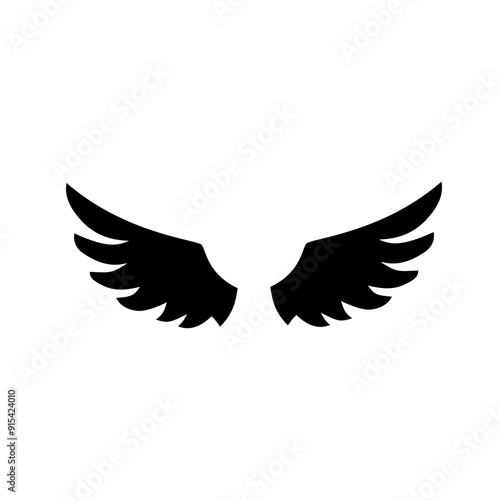 Wings icon. Angel Wings Black silhouette. Hand drawn bird or angel wings. Vector illustration