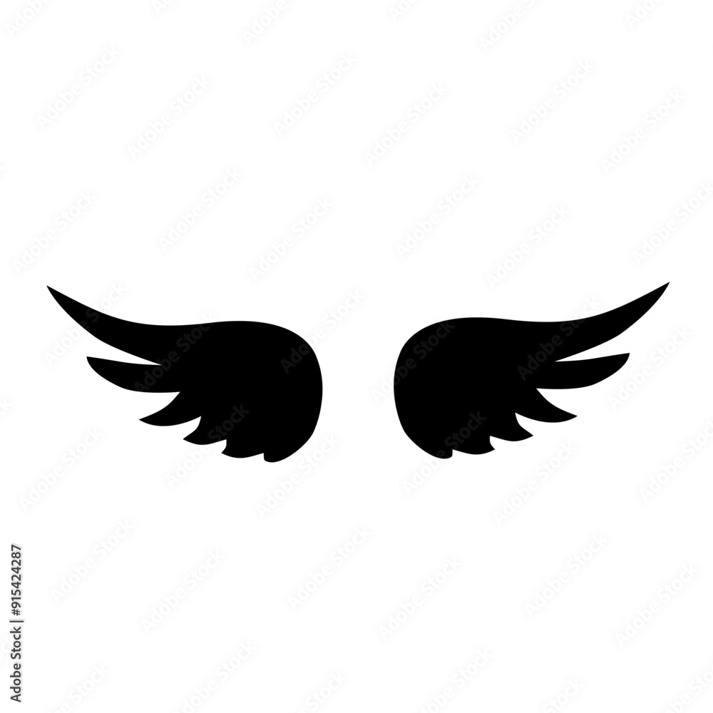 Fototapeta premium Wings icon. Angel Wings Black silhouette. Hand drawn bird or angel wings. Vector illustration
