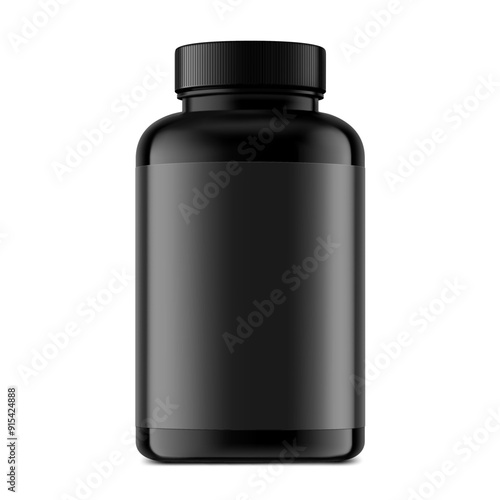 Plastic bottle mockup for nitric oxide booster, sports nutrition, additives. Vector illustration isolated on white background. Can be use for template your design, presentation, promo, ad. EPS10.