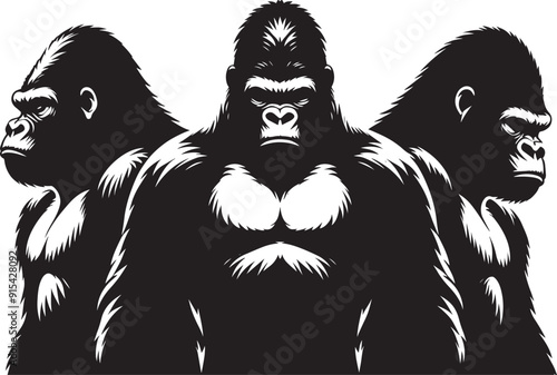 Group of Gorilla Silhouette isolated on white background Minimalist gorilla vector