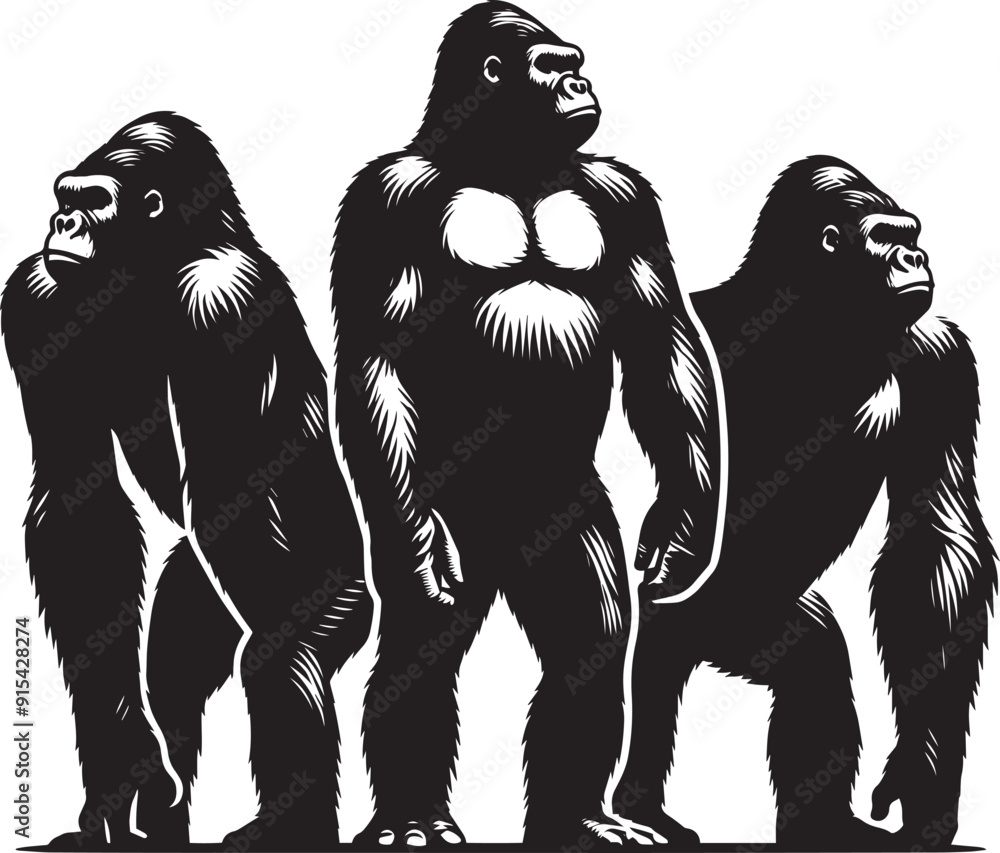 Obraz premium Group of Gorilla Silhouette isolated on white background Minimalist gorilla vector