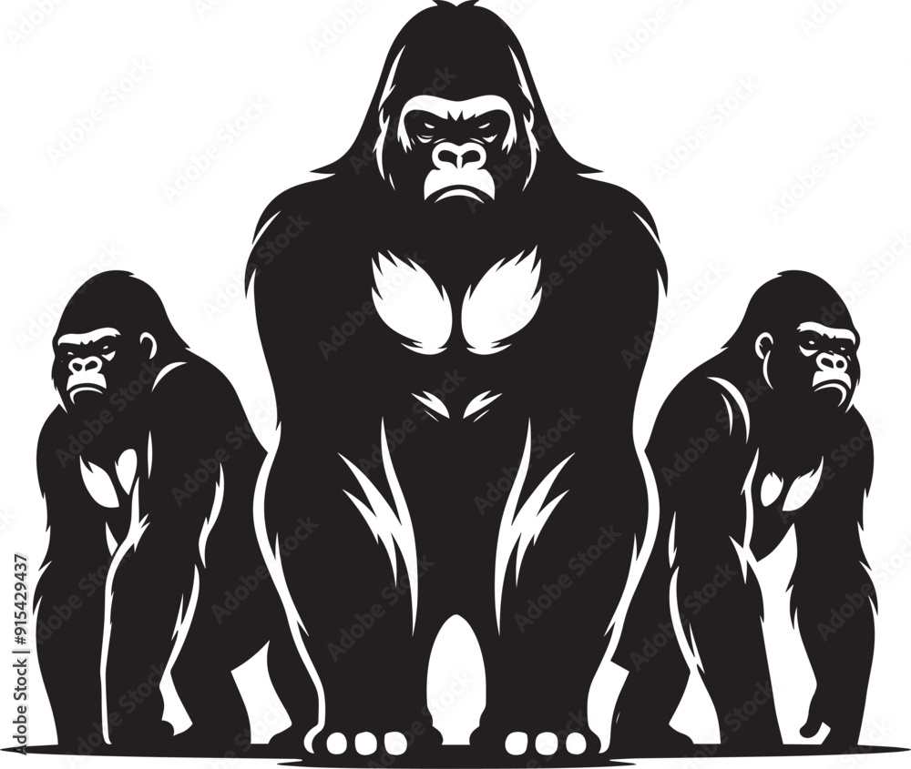 Group of Gorilla Silhouette isolated on white background Minimalist gorilla vector Group of Gorilla Silhouette isolated on white background Minimalist gorilla vector
