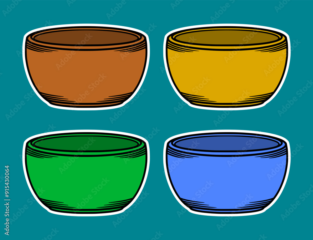 Four Bowl Doodle Sticker Illustration Four Bowl Doodle Sticker Illustration