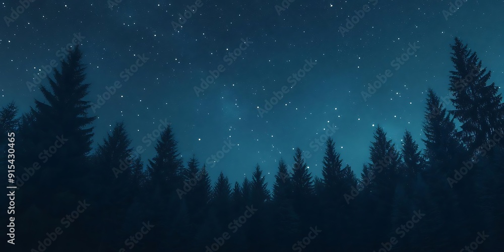 Night Sky Over a Forest of Pine Trees - Realistic Image Night Sky Over a Forest of Pine Trees - Realistic Image