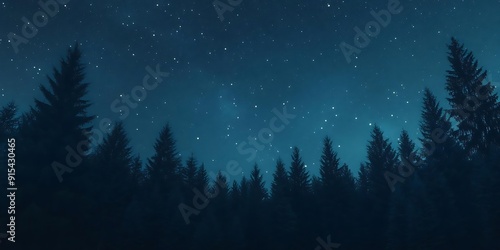 Night Sky Over a Forest of Pine Trees - Realistic Image