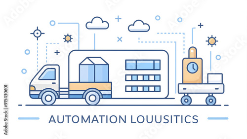 Modern 3D flat automation logistics icon on blue background with space for text and graphics. Perfect for project timelines and supply chain plans in a doodle cartoon style.