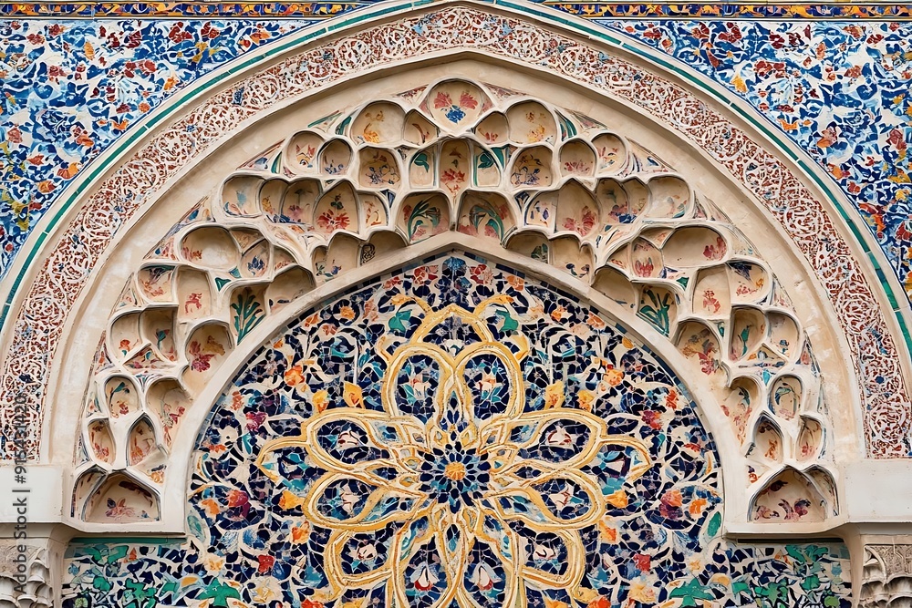 Intricate Floral Mosaic Archway - Islamic Architecture Detail Intricate Floral Mosaic Archway - Islamic Architecture Detail