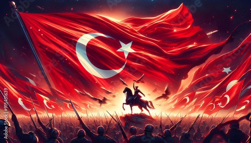 Illustration of Turkish flag background, 29 Ekim, Turkey
