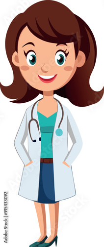 Smiling female doctor wearing lab coat standing with hands in pockets