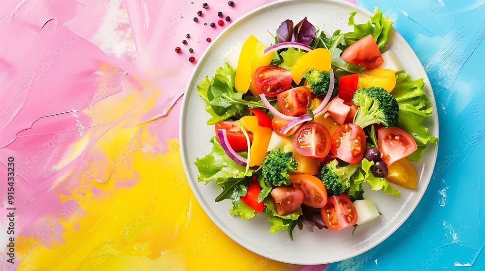 Tasty salad plate with colorful background Tasty salad plate with colorful background