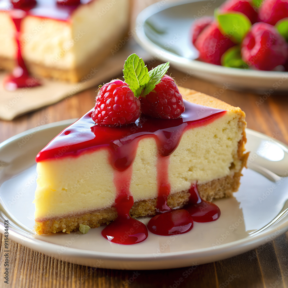 cheesecake with raspberries and mint cheesecake with raspberries and mint