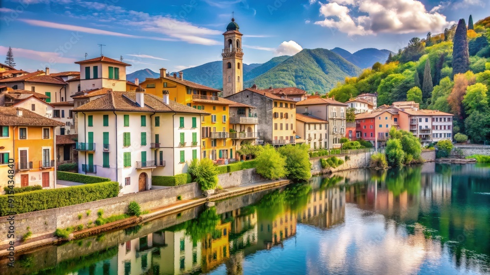 Picturesque riverside town in Lombardia, Italy , Vaprio d'Adda, Lombardia, Italia, charming, historic Picturesque riverside town in Lombardia, Italy , Vaprio d'Adda, Lombardia, Italia, charming, historic