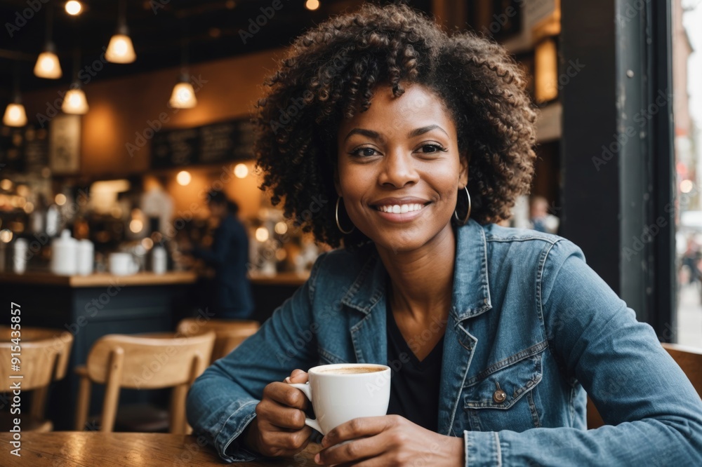 Portrait of relaxed black Woman drinking coffee in a coffeehouse Portrait of relaxed black Woman drinking coffee in a coffeehouse