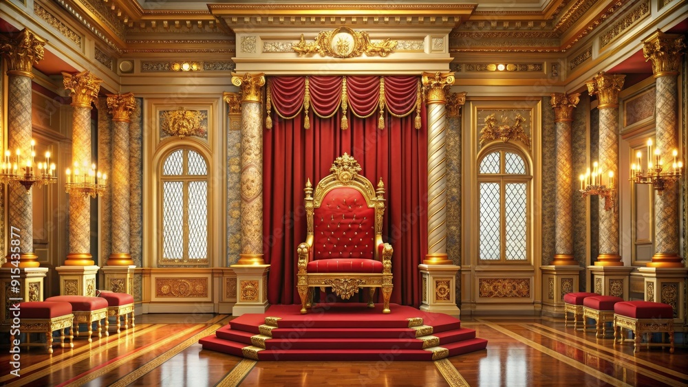 Royal throne as the centerpiece of a grand room symbolizing power and authority, throne, room, centerpiece, majestic, luxury, gold Royal throne as the centerpiece of a grand room symbolizing power and authority, throne, room, centerpiece, majestic, luxury, gold