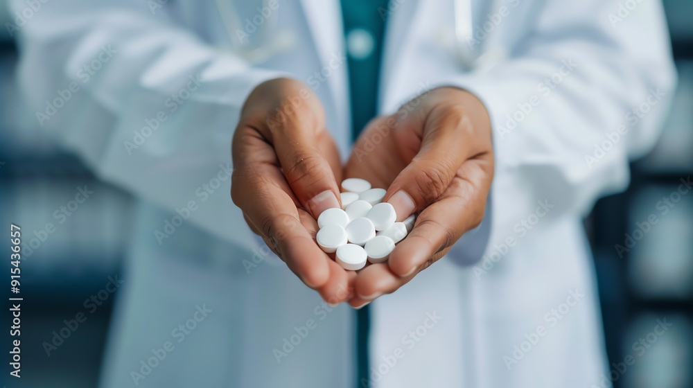 A dispensary pharmacist handling tablet refills in a modern, organized setting, symbolizing efficient healthcare service A dispensary pharmacist handling tablet refills in a modern, organized setting, symbolizing efficient healthcare service