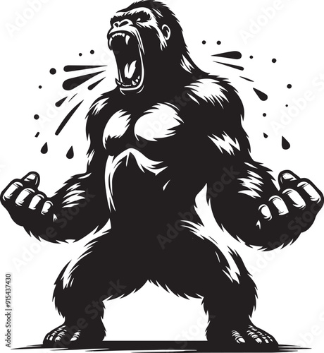 Angry Gorilla Silhouette isolated on white background Minimalist gorilla vector shape