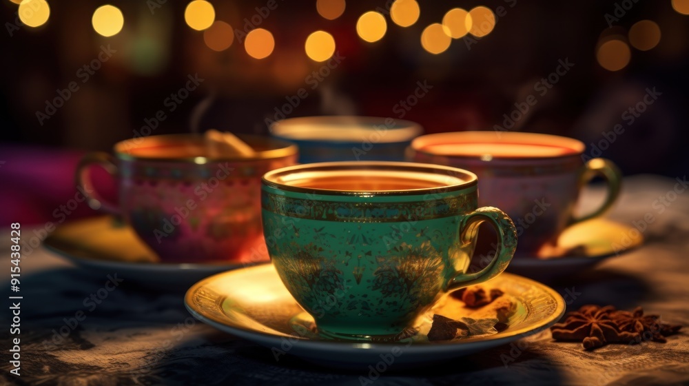 Warm Tea in Ornate Cups Warm Tea in Ornate Cups