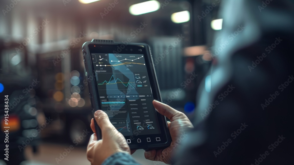 Engineer using tablet to monitor production line Engineer using tablet to monitor production line