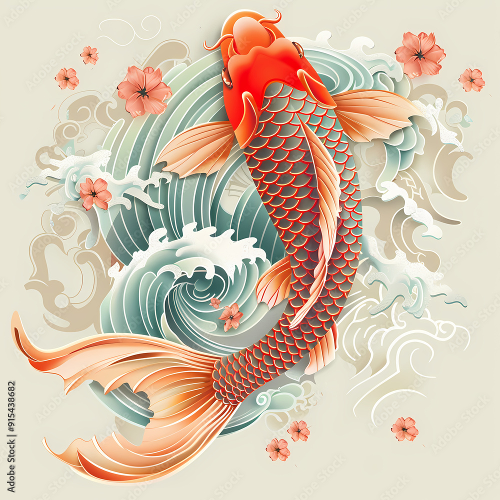 Obraz premium 3D Fancy Carp in white background vector image