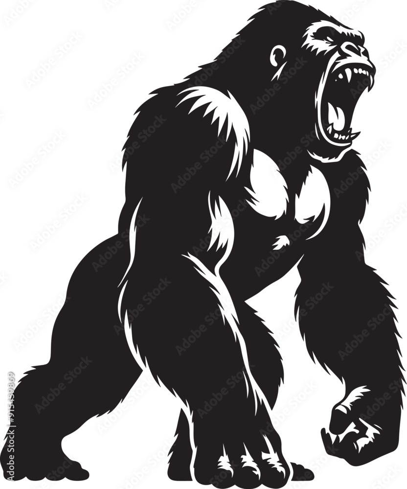 Fototapeta premium Angry Gorilla Silhouette isolated on white background Minimalist gorilla vector shape