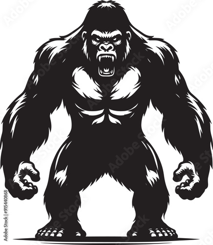Angry Gorilla Silhouette isolated on white background Minimalist gorilla vector shape