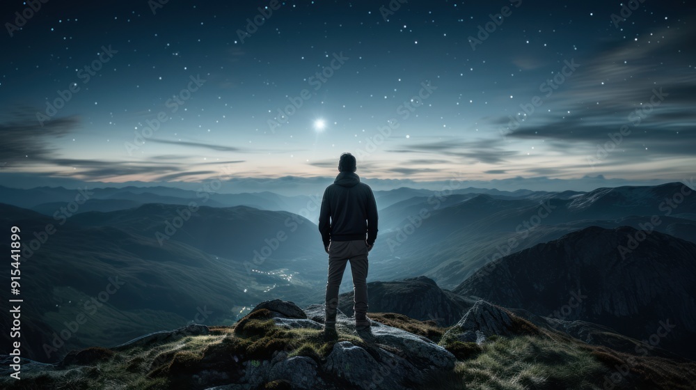 A man standing on a mountain top A man standing on a mountain top