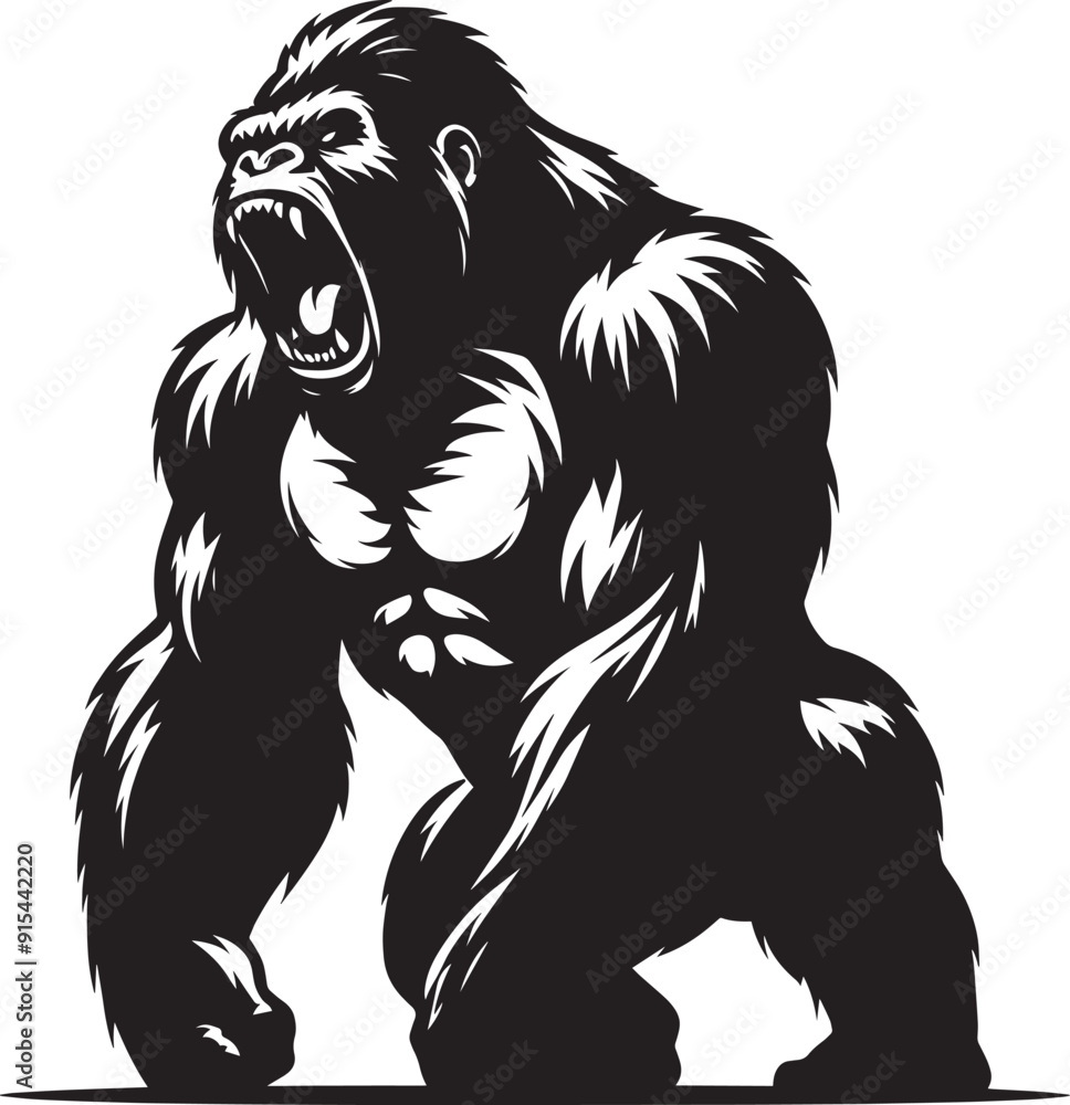 Fototapeta premium Angry Gorilla Silhouette isolated on white background Minimalist gorilla vector shape