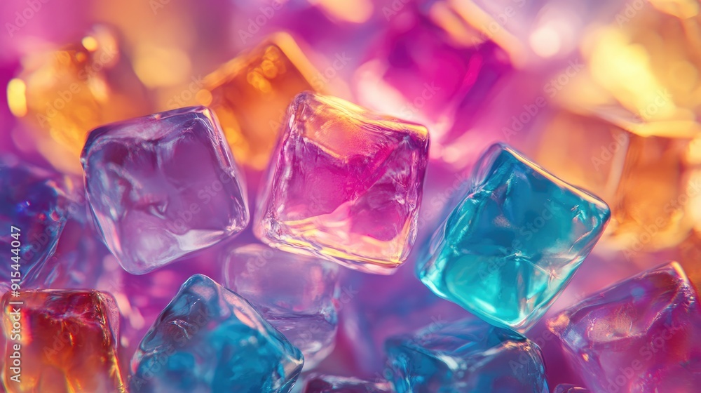 Close-up of Colorful Iridescent Ice Cubes Close-up of Colorful Iridescent Ice Cubes