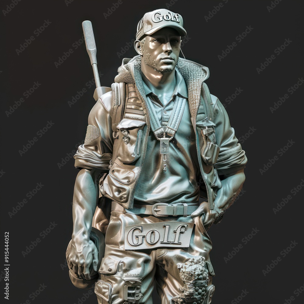 Silver statue of a golfer. Silver statue of a golfer.