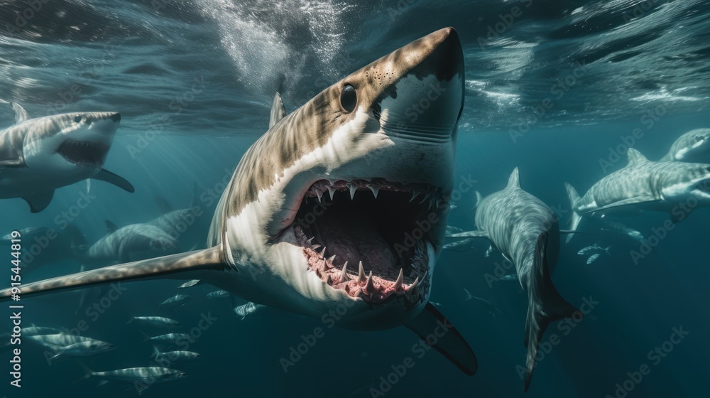 Obraz premium Sharks in the ocean,Great White Sharks