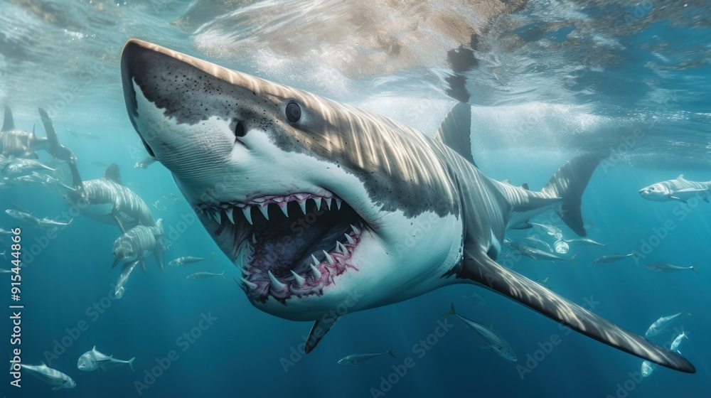 Fototapeta premium Sharks in the ocean,Great White Sharks