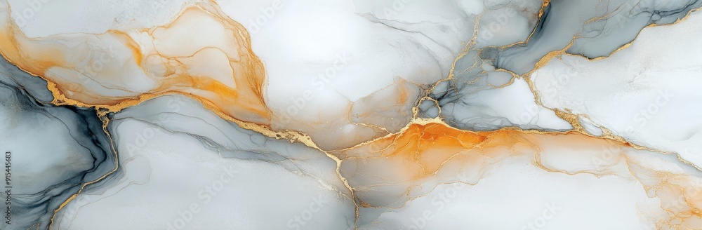 The abstract fluid art painting is painted with alcohol ink using black, gray, and gold colors The abstract fluid art painting is painted with alcohol ink using black, gray, and gold colors