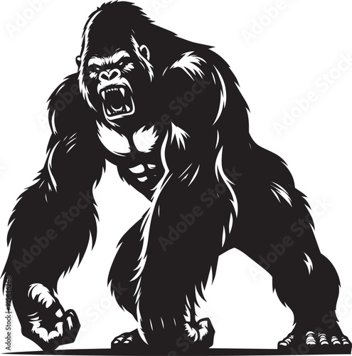 Angry Gorilla Silhouette isolated on white background Minimalist gorilla vector shape