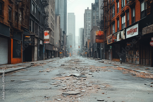 Abandoned Urban Jungle: Crumbling Streets and Empty Buildings in a Forgotten City