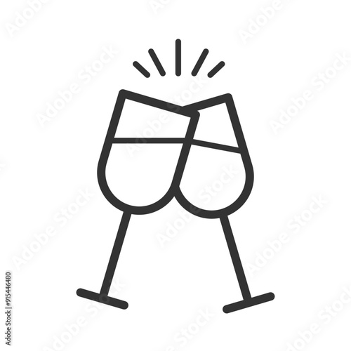Wine icon.Two wine glasses icons for greeting cards, postcards, invitations,menu design.Party celebration symbol.Editable stroke.Transparent background.Cheers,toasting.Vector illustration EPS 10